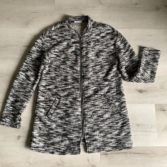 DeX knit sweater jacket black white zipper cardigan casual career size Small - Picture 1 of 8